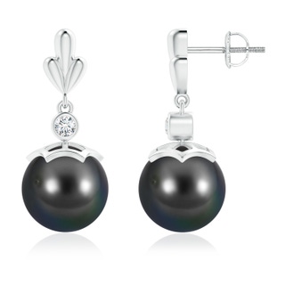 10mm AA Tahitian Pearl & Diamond Pear Motif Earrings in White Gold