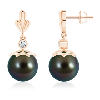 10mm AAAA Tahitian Pearl & Diamond Pear Motif Earrings in Rose Gold