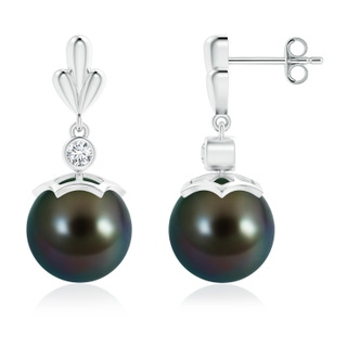 10mm AAAA Tahitian Pearl & Diamond Pear Motif Earrings in S999 Silver