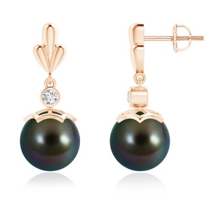 9mm AAAA Tahitian Pearl & Diamond Pear Motif Earrings in 9K Rose Gold