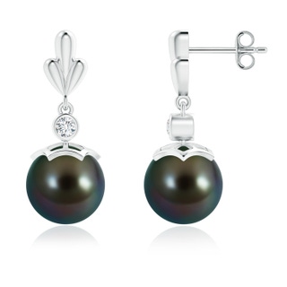 9mm AAAA Tahitian Pearl & Diamond Pear Motif Earrings in S999 Silver