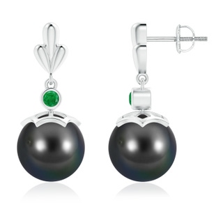 10mm AA Tahitian Cultured Pearl & Emerald Pear Motif Earrings in White Gold