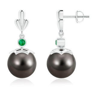 10mm AAA Tahitian Cultured Pearl & Emerald Pear Motif Earrings in White Gold