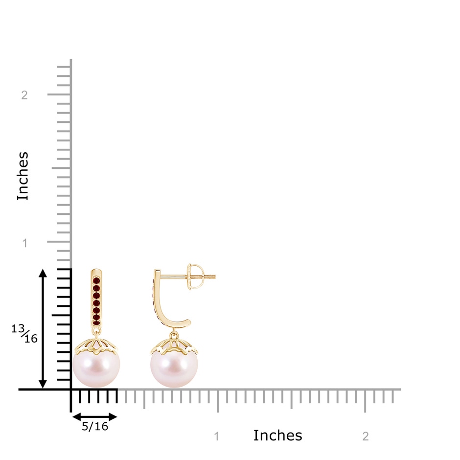 8mm AAAA Classic Japanese Akoya Pearl & Ruby Dangle Earrings in Yellow Gold product image