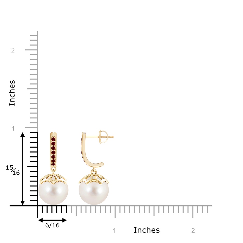 10mm AAAA Classic Freshwater Pearl & Ruby Dangle Earrings in Yellow Gold product image