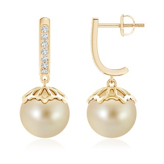 10mm AAA Classic Golden South Sea Cultured Pearl & Diamond Earrings in Yellow Gold