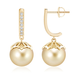 10mm AAAA Classic Golden South Sea Cultured Pearl & Diamond Earrings in Yellow Gold