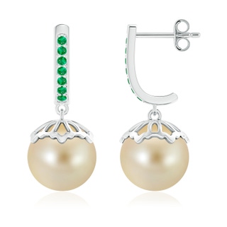 10mm AAA Classic Golden South Sea Pearl & Emerald Earrings in S999 Silver