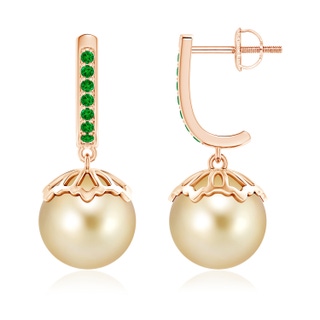10mm AAAA Classic Golden South Sea Pearl & Emerald Earrings in Rose Gold