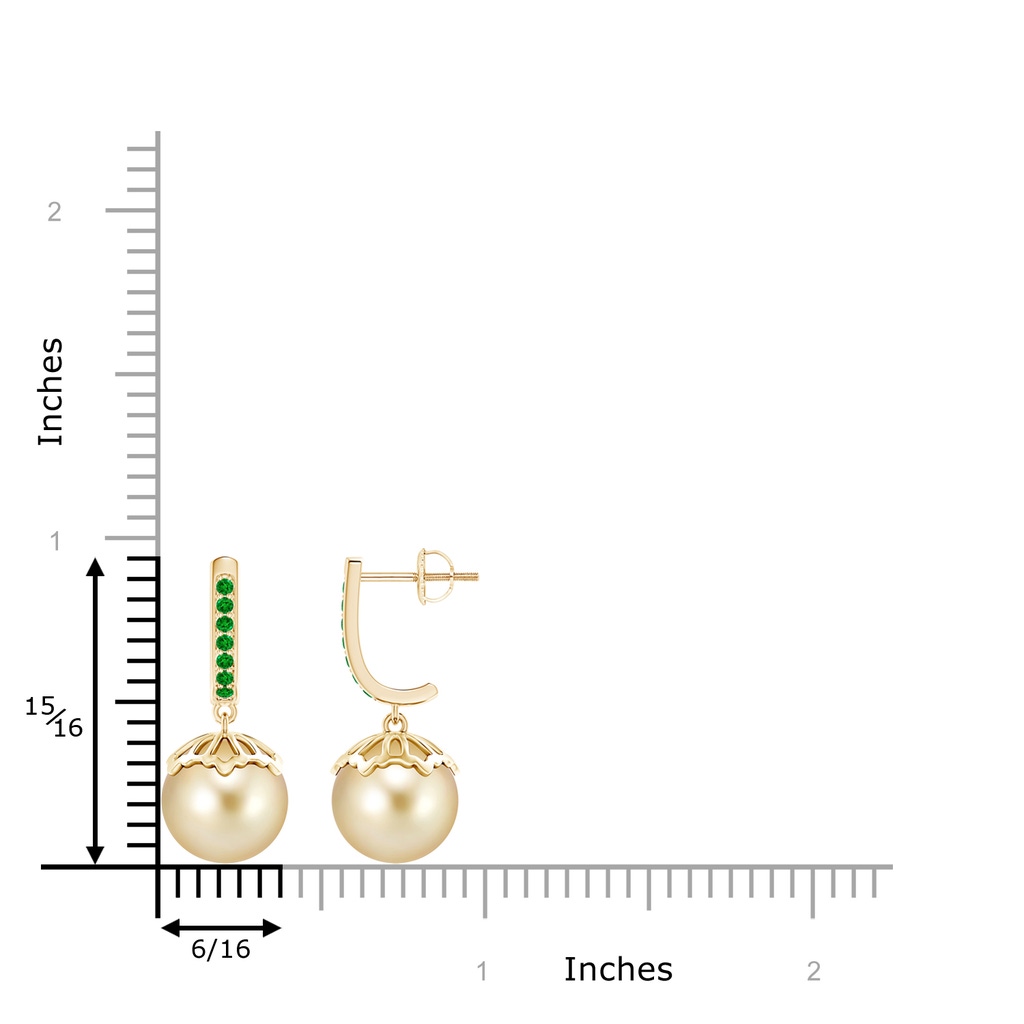 10mm AAAA Classic Golden South Sea Pearl & Emerald Earrings in Yellow Gold Product Image