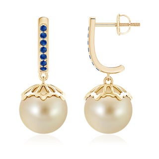 10mm AAA Classic Golden South Sea Cultured Pearl & Sapphire Earrings in Yellow Gold