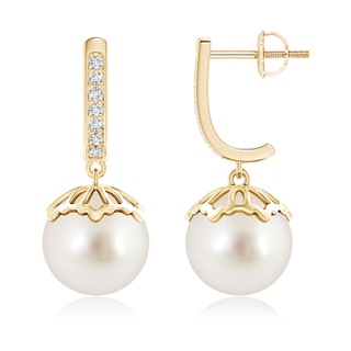 10mm AAAA Classic South Sea Cultured Pearl & Diamond Dangle Earrings in Yellow Gold