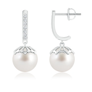 9mm AAA Classic South Sea Cultured Pearl & Diamond Dangle Earrings in White Gold