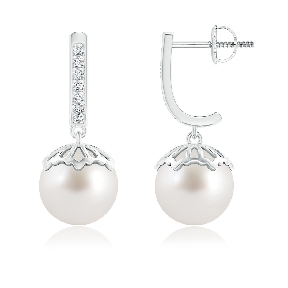 9mm AAA Classic South Sea Cultured Pearl & Diamond Dangle Earrings in White Gold 