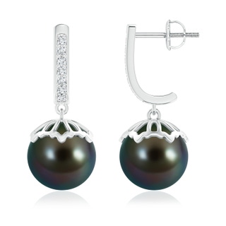 10mm AAAA Classic Tahitian Cultured Pearl & Diamond Dangle Earrings in White Gold