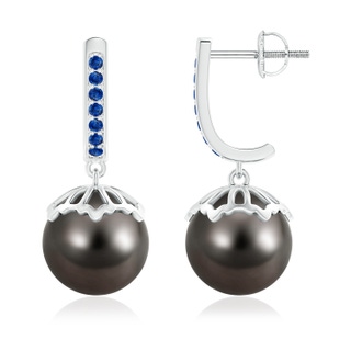 10mm AAA Classic Tahitian Cultured Pearl & Sapphire Dangle Earrings in White Gold