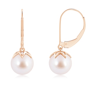 8mm AAA Japanese Akoya Pearl Leverback Drop Earrings in Rose Gold