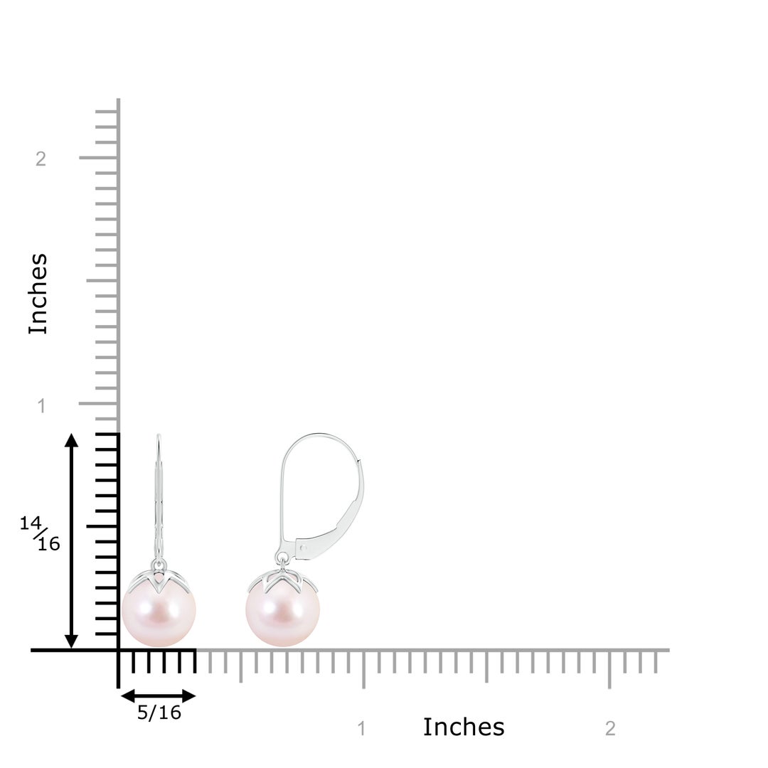 8mm AAAA Japanese Akoya Pearl Leverback Drop Earrings in White Gold - ruler