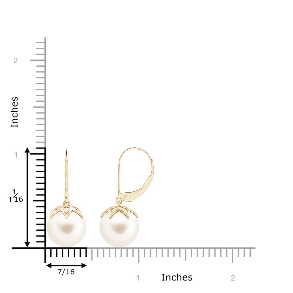 10mm AAA Freshwater Pearl Leverback Drop Earrings in 10K Yellow Gold Product Image