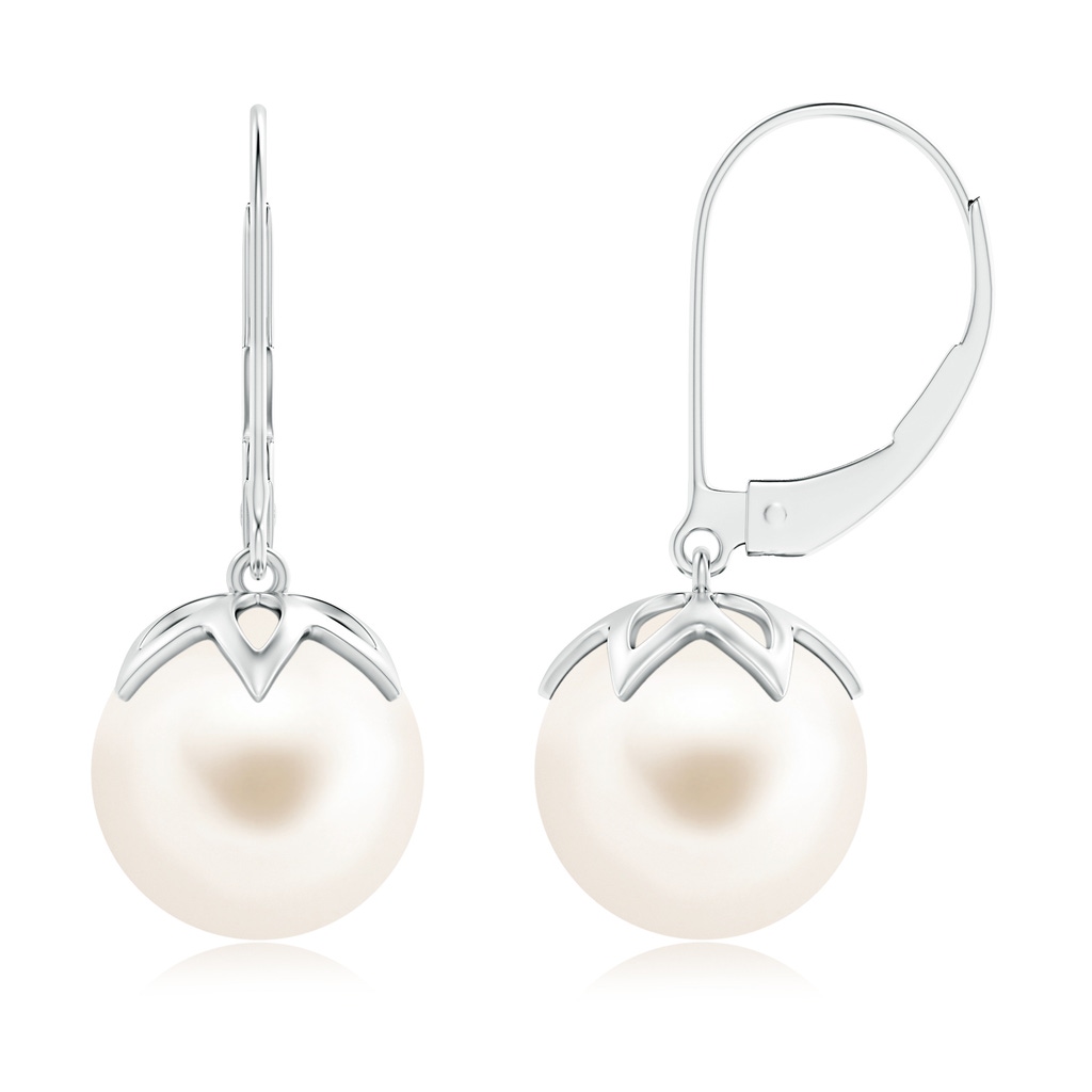 10mm AAA Freshwater Pearl Leverback Drop Earrings in White Gold
