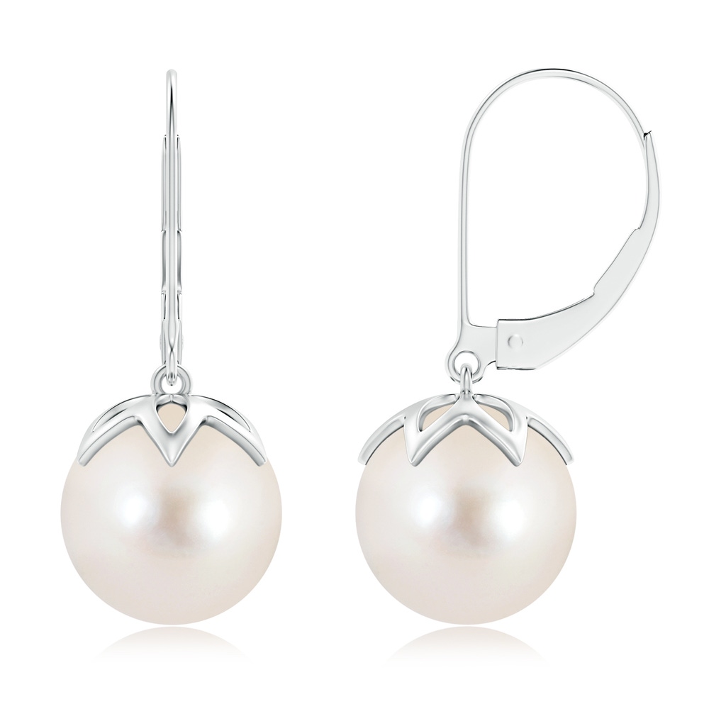 10mm AAAA Freshwater Pearl Leverback Drop Earrings in White Gold