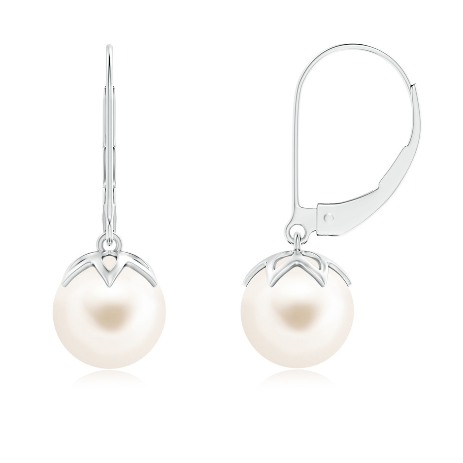 8mm AAA Freshwater Pearl Leverback Drop Earrings in 9K White Gold 