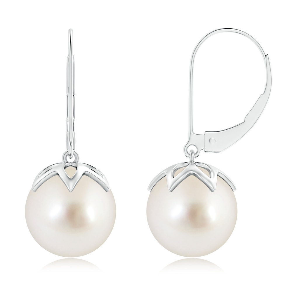 10mm AAAA South Sea Pearl Leverback Drop Earrings in White Gold