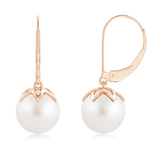 9mm AA South Sea Pearl Leverback Drop Earrings in Rose Gold