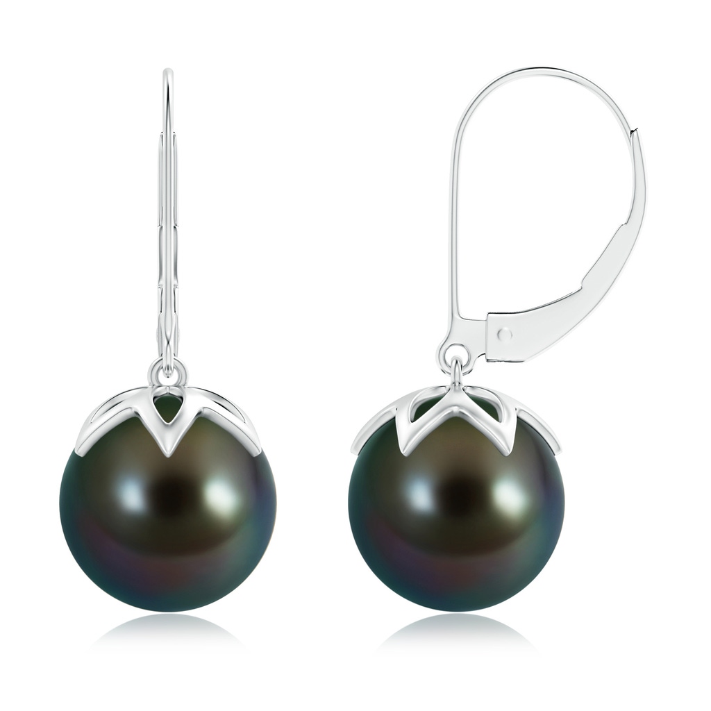 10mm AAAA Tahitian Cultured Pearl Leverback Drop Earrings in White Gold