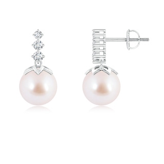 8mm AAA Akoya Cultured Pearl Earrings with Graduated Diamond in White Gold
