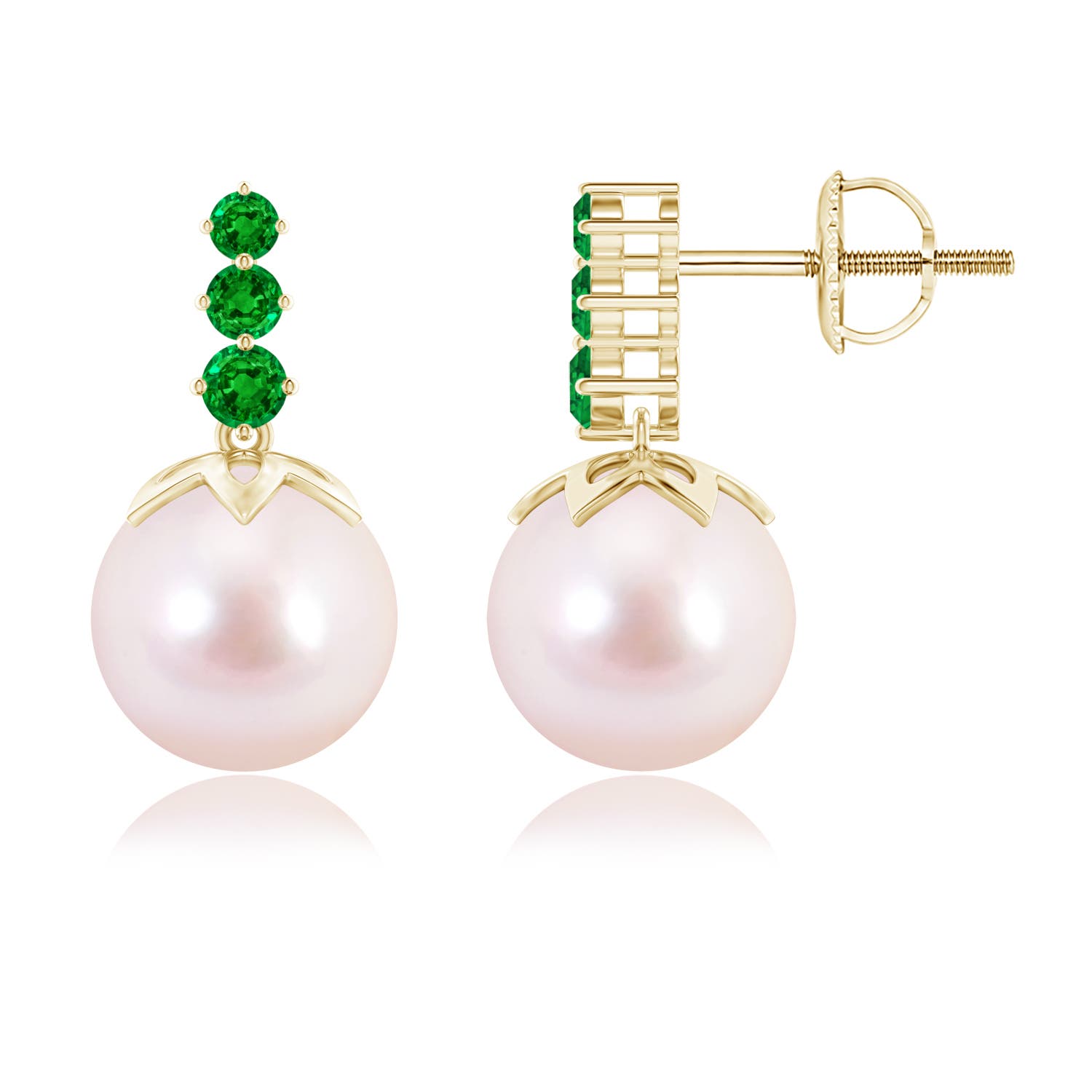 Japanese Akoya Pearl Earrings with Graduated Emerald