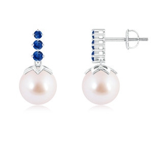 8mm AAA Akoya Cultured Pearl Earrings with Graduated Blue Sapphire in White Gold