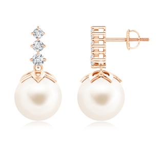 10mm AAA Freshwater Pearl Earrings with Graduated Diamond in Rose Gold