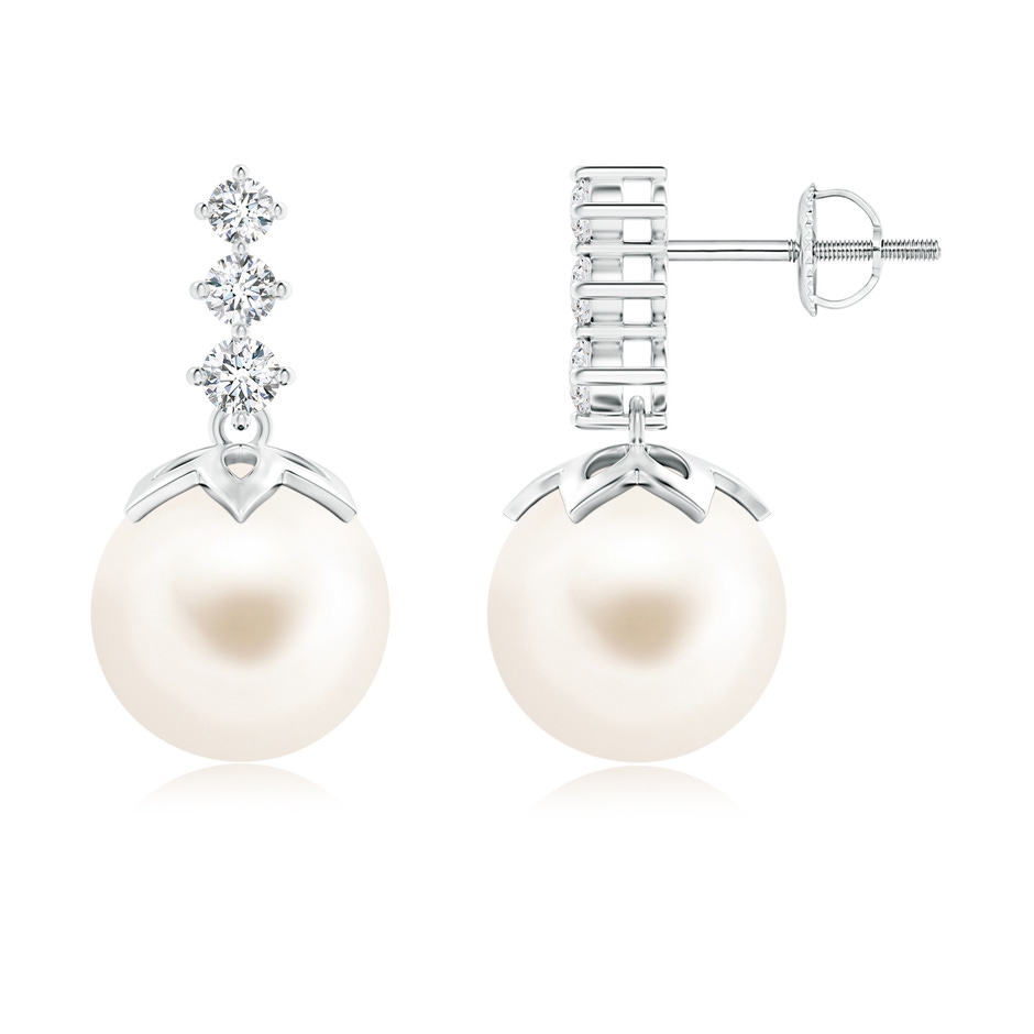 10mm AAA Freshwater Pearl Earrings with Graduated Diamond in White Gold 