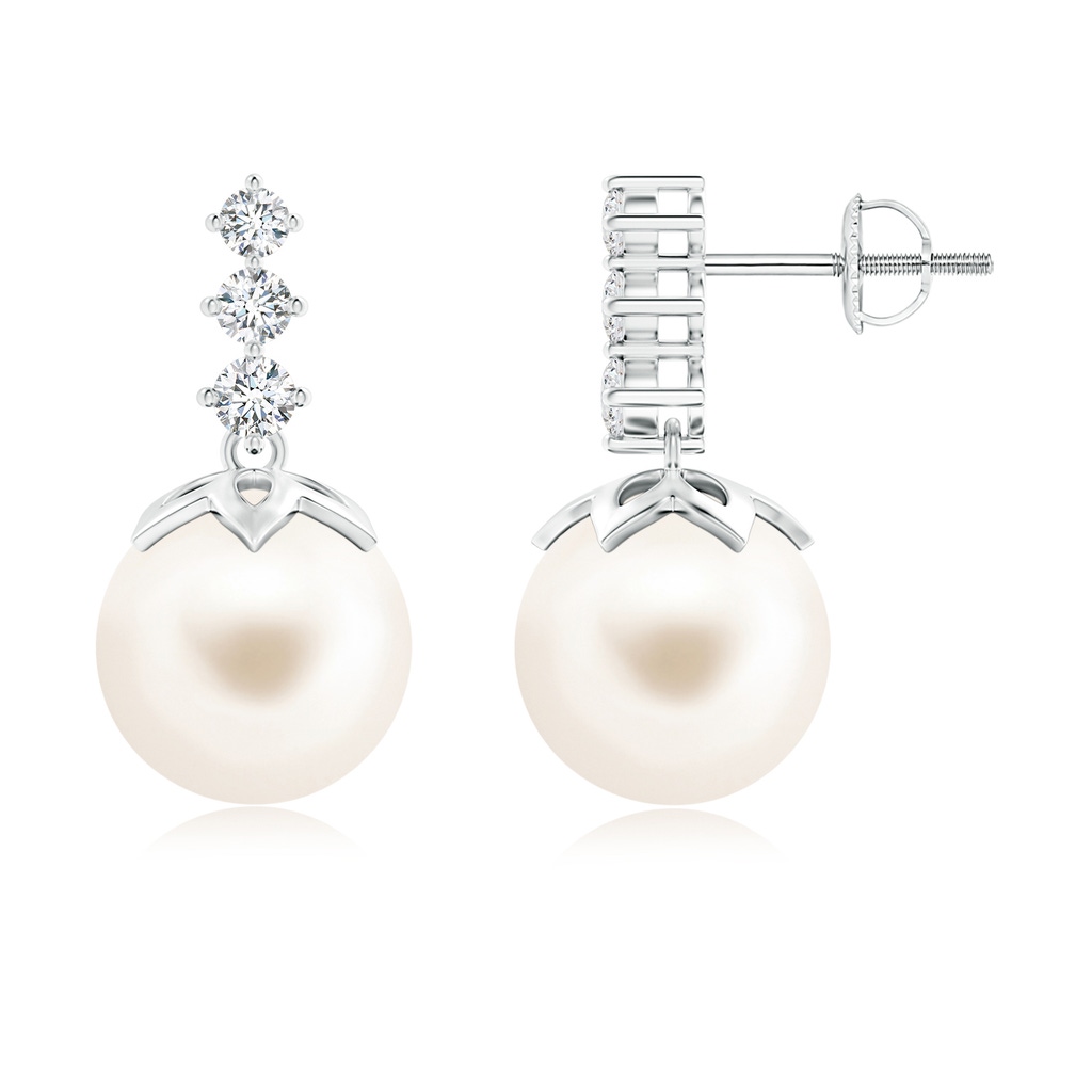 10mm AAA Freshwater Pearl Earrings with Graduated Diamond in White Gold