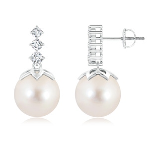 10mm AAAA Freshwater Pearl Earrings with Graduated Diamond in White Gold