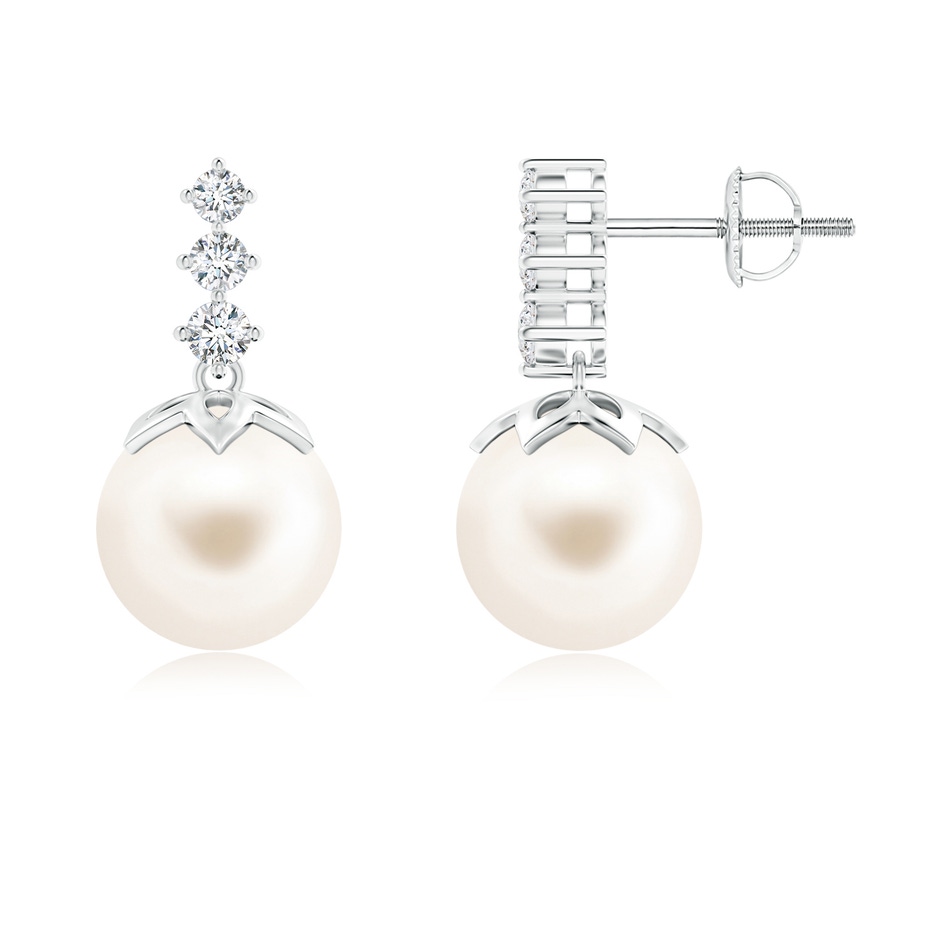 9mm AAA Freshwater Pearl Earrings with Graduated Diamond in White Gold 