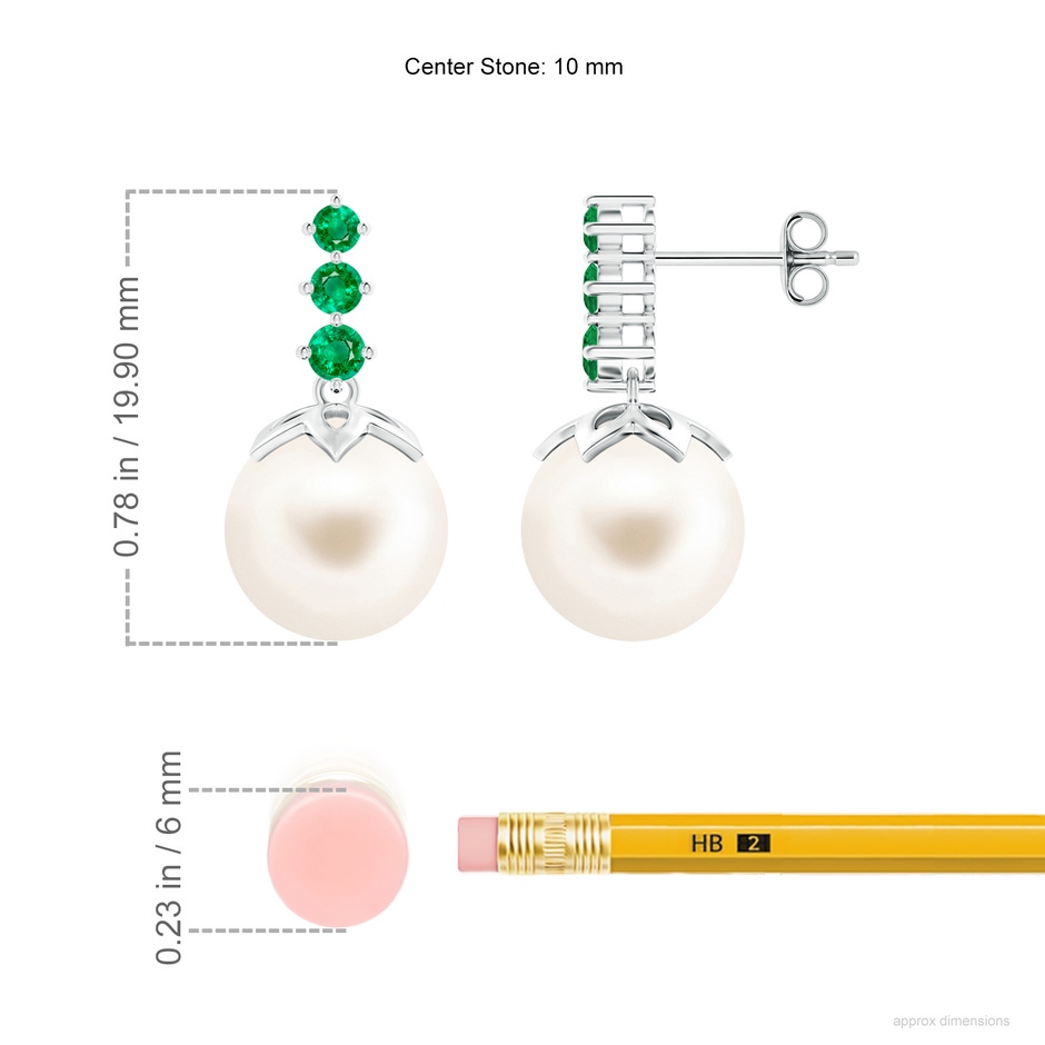 10mm AAA Freshwater Pearl Earrings with Graduated Emerald in S999 Silver ruler