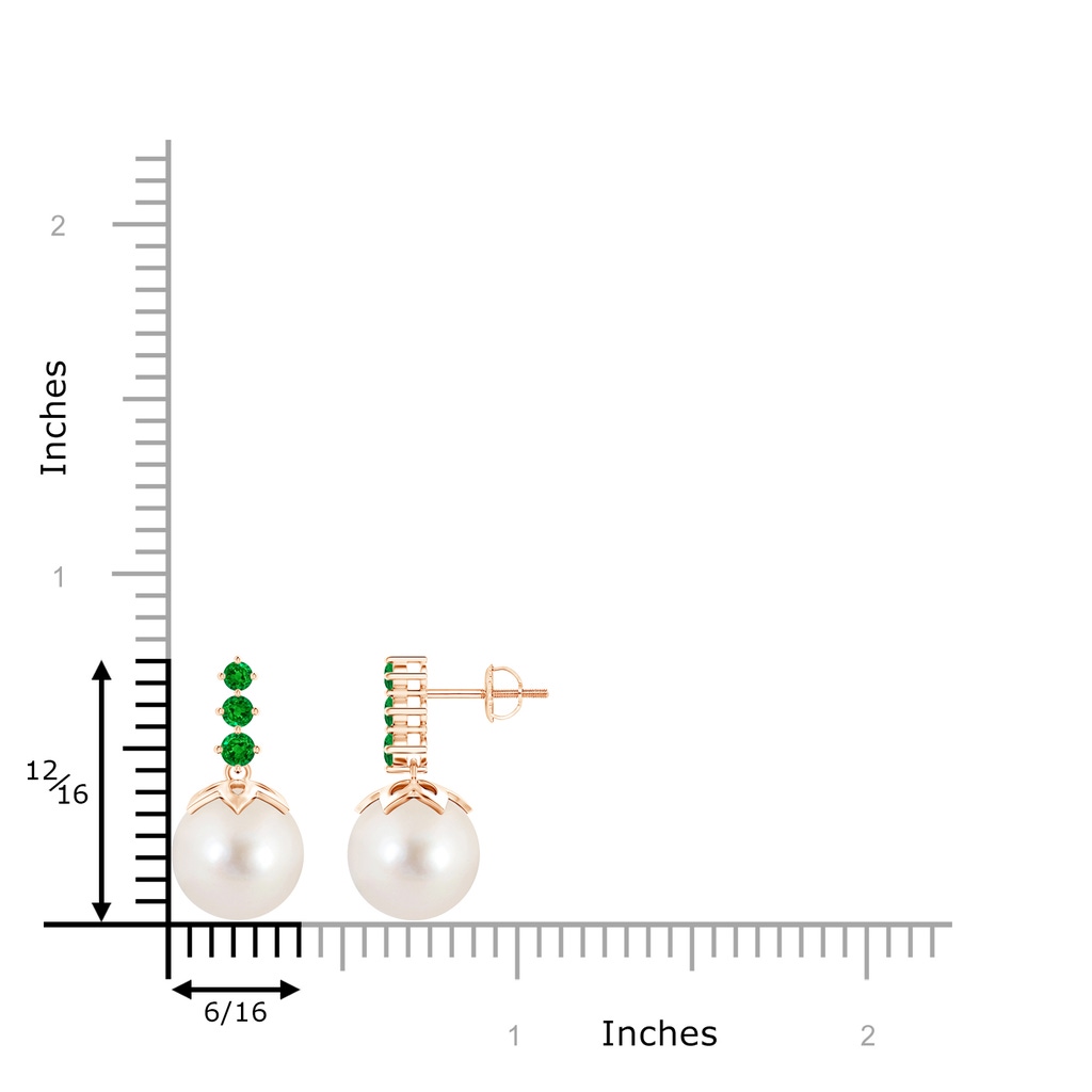 10mm AAAA Freshwater Pearl Earrings with Graduated Emerald in Rose Gold Product Image