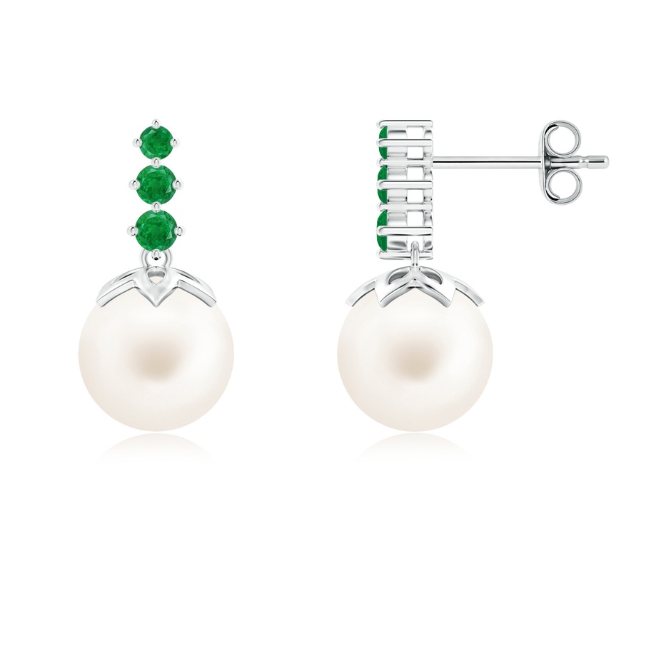 8mm AA Freshwater Pearl Earrings with Graduated Emerald in S999 Silver 