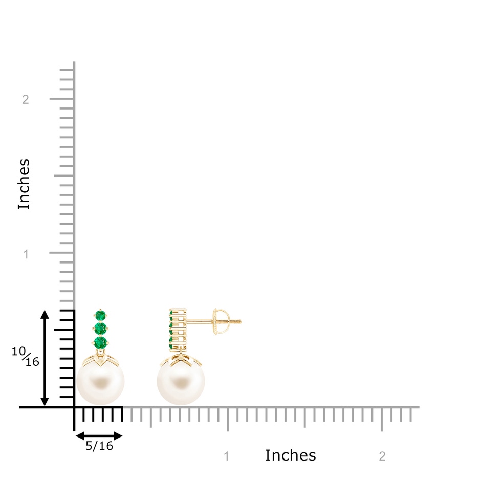 8mm AAA Freshwater Pearl Earrings with Graduated Emerald in Yellow Gold product image