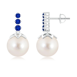 10mm AAAA Freshwater Cultured Pearl Earrings with Graduated Sapphire in White Gold