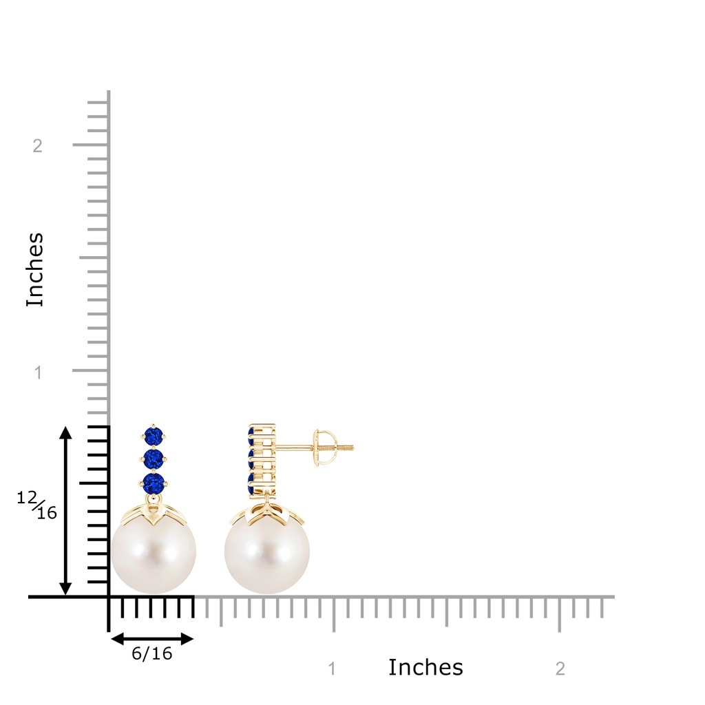 10mm AAAA Freshwater Cultured Pearl Earrings with Graduated Sapphire in Yellow Gold Product Image