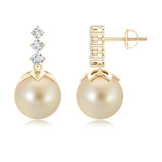 10mm AAA Golden South Sea Cultured Pearl Earrings with Diamond in Yellow Gold