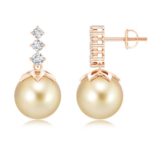 10mm AAAA Golden South Sea Cultured Pearl Earrings with Diamond in Rose Gold