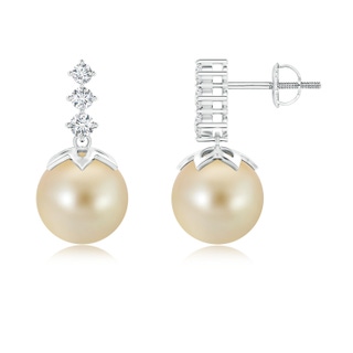 9mm AAA Golden South Sea Cultured Pearl Earrings with Diamond in White Gold