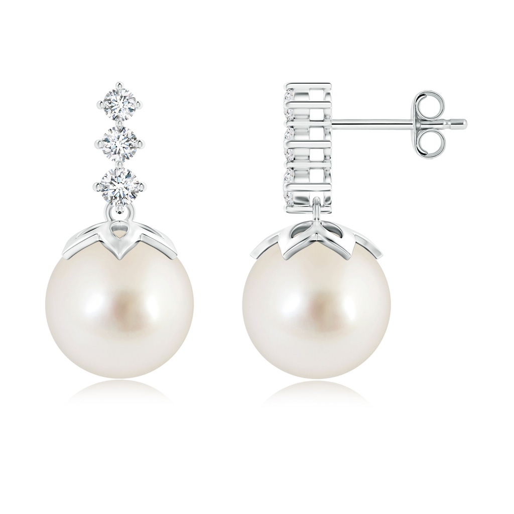 10mm AAAA South Sea Cultured Pearl Earrings with Graduated Diamond in S999 Silver