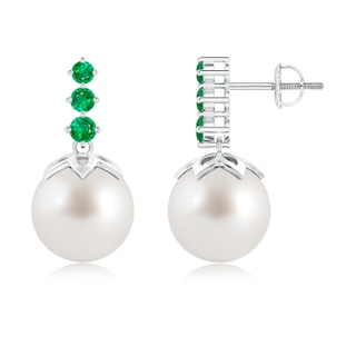 10mm AAA South Sea Cultured Pearl Earrings with Graduated Emerald in White Gold