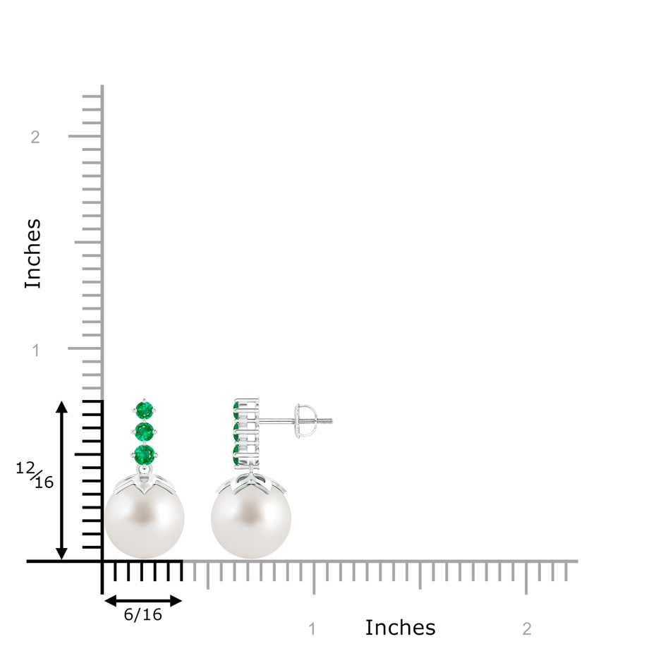 10mm AAA South Sea Cultured Pearl Earrings with Graduated Emerald in White Gold product image