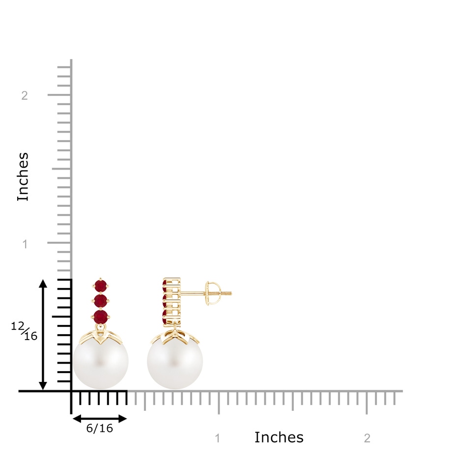 10mm AA South Sea Pearl Earrings with Graduated Ruby in Yellow Gold product image